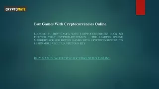 Buy Games With Cryptocurrencies Online  Cryptomate.com.cn