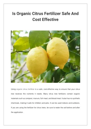 is organic citrus fertilizer safe and cost
