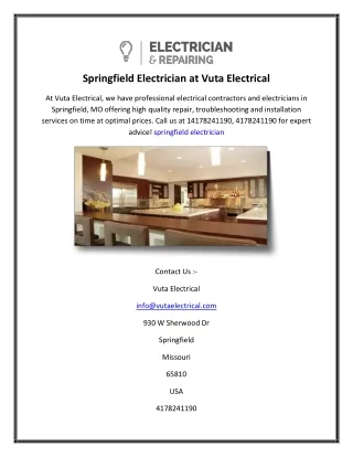 Springfield Electrician at Vuta Electrical