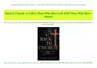 [download] [epub]^^ Back to Church A Call to Those Who Have Left AND Those Who Have Stayed {read online}