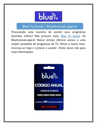 Blue Tv Anual | Bluetvcanais.app.br