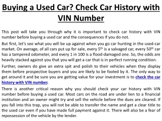 Buying a Used Car Check Car History with VIN Number