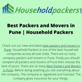 Best Packers and Movers in Pune  Household Packers