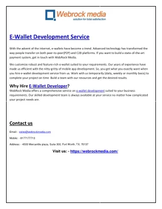 Webrockmedia E-Wallet Development Service
