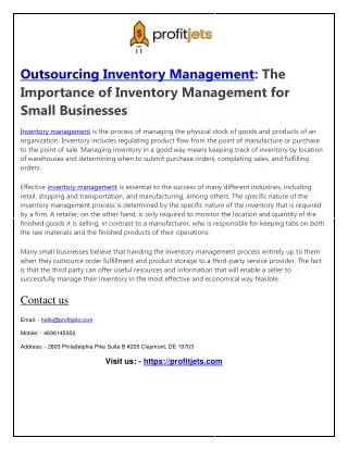 Profitjets Outsourcing Inventory Management