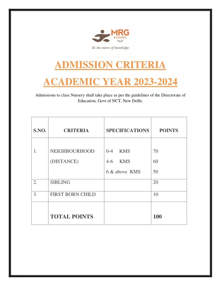 admission criteria