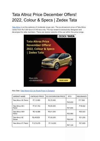 Tata Altroz Price December Offers! 2022, Colour & Specs | Zedex Tata
