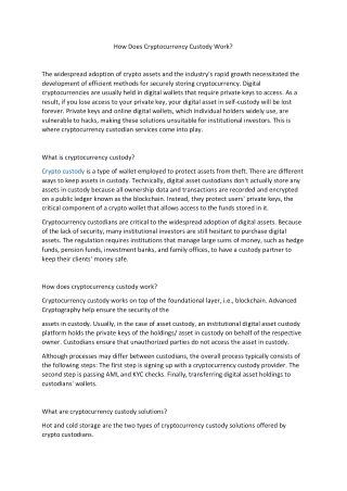 how does cryptocurrency custody work