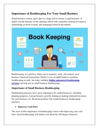 The Importance of Bookkeeping For Your Small Business