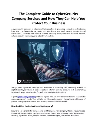The Complete Guide to Cyber security Company Services and How They Can Help You Protect Your Business