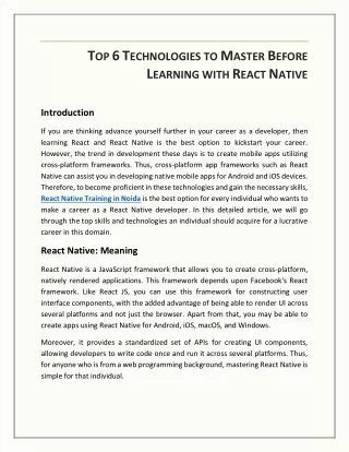 Top 6 Technologies to Master Before Learning with React Native