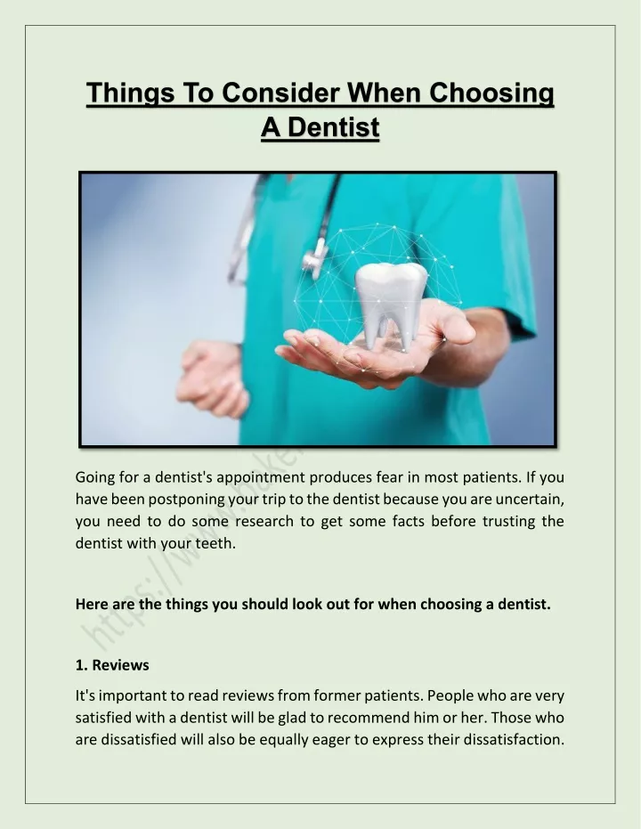 things to consider when choosing a dentist