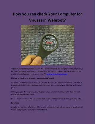 How you can Check Your Computer for Viruses in Webroot
