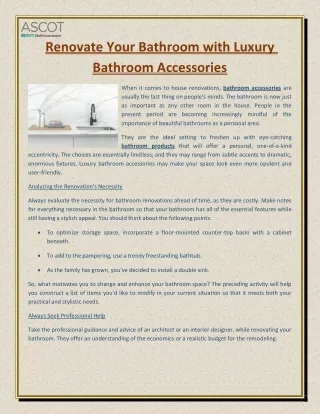 Renovate Your Bathroom with Luxury Bathroom Accessories