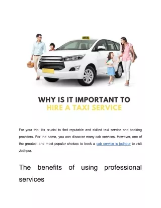 WHY IS IT IMPORTANT TO HIRE A TAXI SERVICE