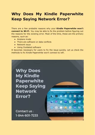 why does my kindle paperwhite keep saying network