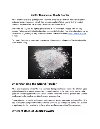 Quality Suppliers of Quartz Powder