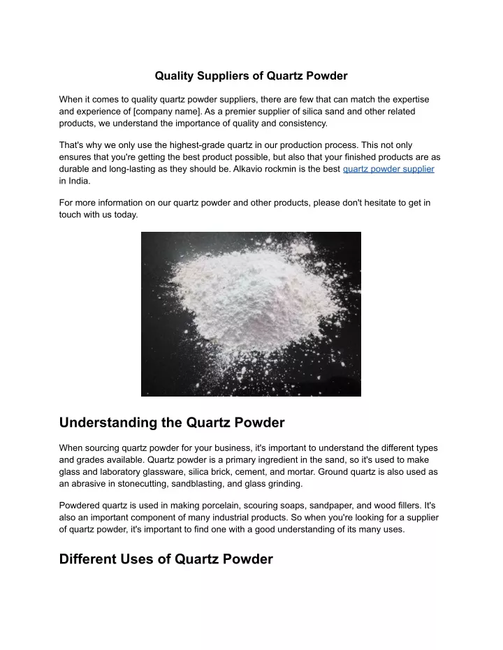 quality suppliers of quartz powder