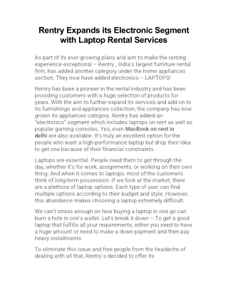 Rentry Expands its Electronic Segment with Laptop Rental Services