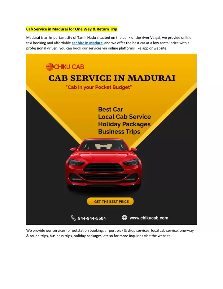 cab service in madurai for one way return trip