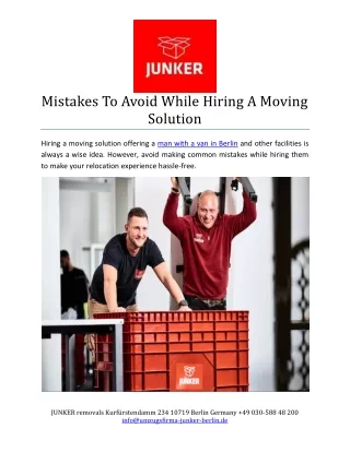 Mistakes To Avoid While Hiring A Moving Solution