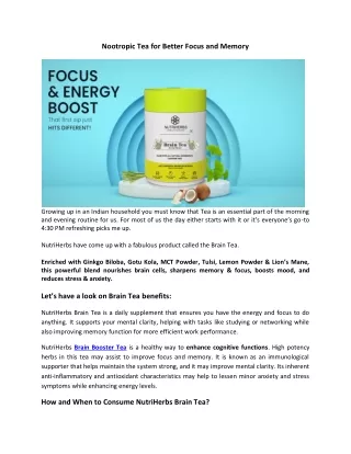 nootropic tea for better focus and memory