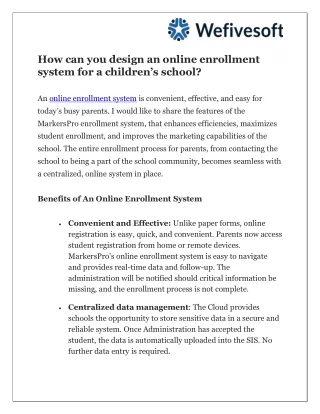 How can you design an online enrollment system for a children