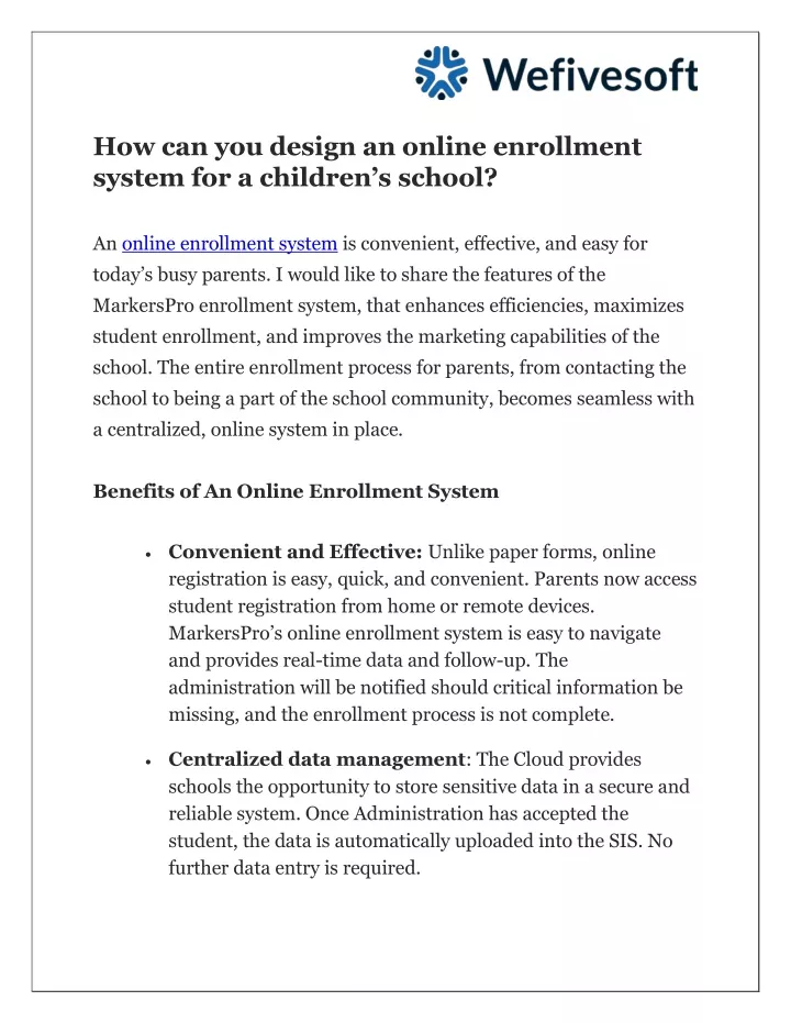 how can you design an online enrollment system