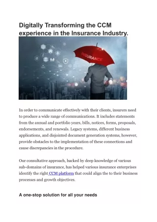 CCM for Insurance Companies