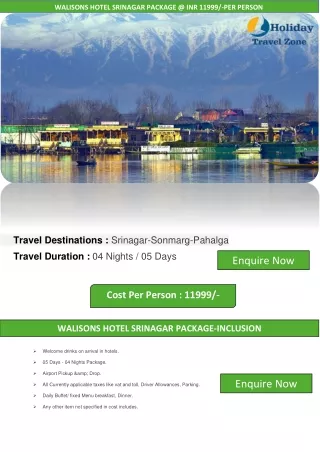 Walisons Srinagar Package
