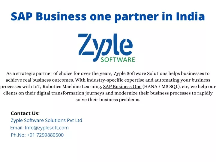 sap business one partner in india