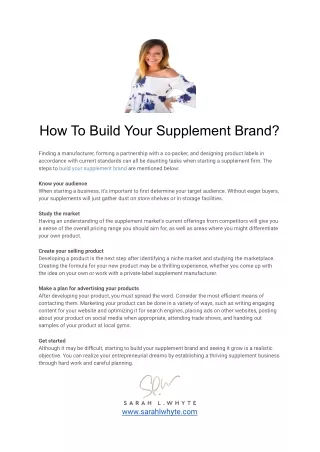 How To Build Your Supplement Brand