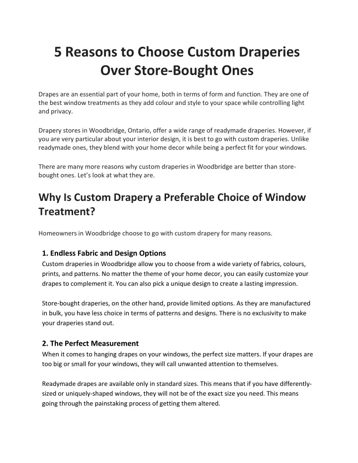 5 reasons to choose custom draperies over store