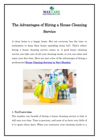 House Cleaning Services In Navi Mumbai | Call 09152528181 | Max Care Solutions