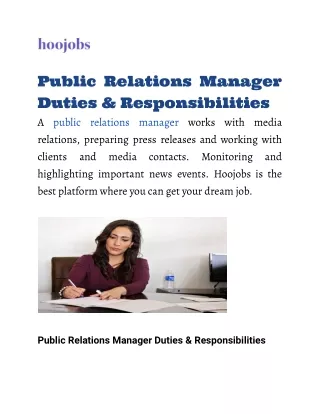 Public Relations Manager Duties & Responsibilities