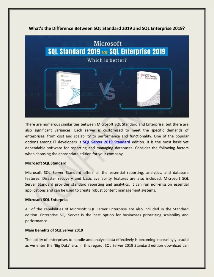 what s the difference between sql standard 2019