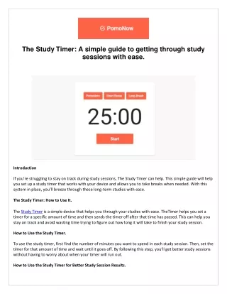 The Study Timer A simple guide to getting through study sessions with ease.