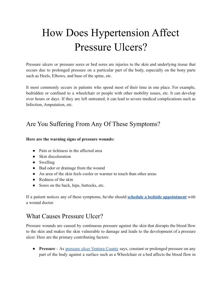 how does hypertension affect pressure ulcers