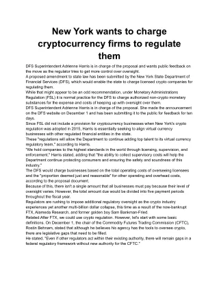 New York wants to charge cryptocurrency firms to regulate them