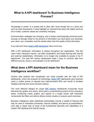 what is a kpi dashboard to business intelligence