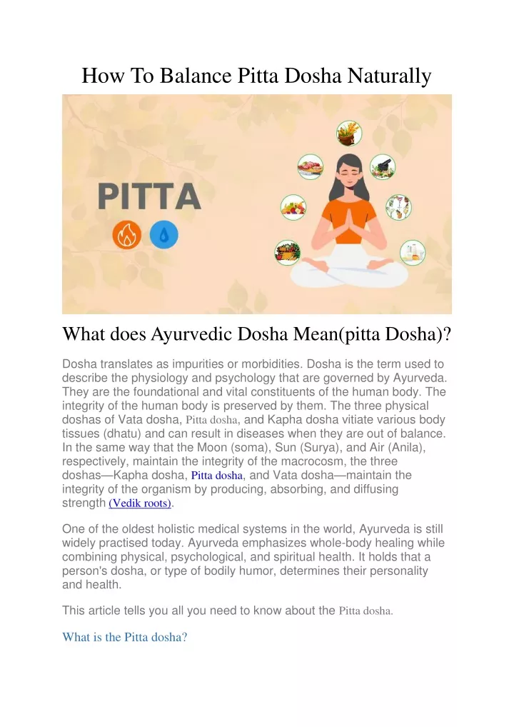 how to balance pitta dosha naturally
