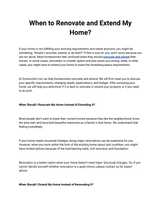When to Renovate and Extend My Home