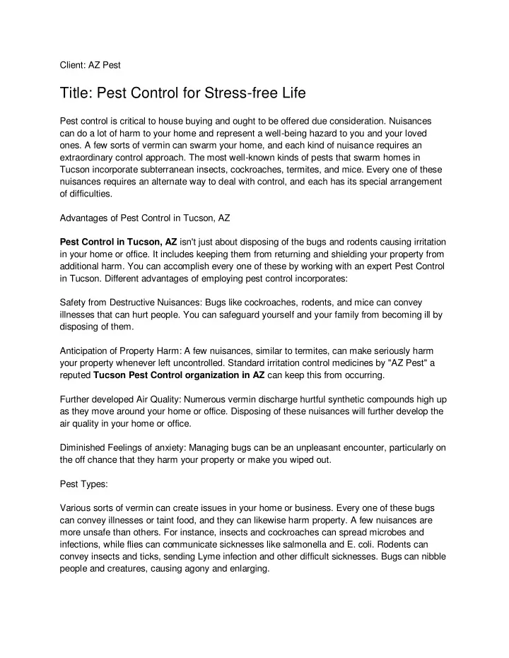 client az pest title pest control for stress free