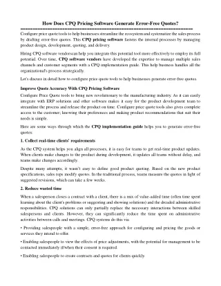 how does cpq pricing software generate error free