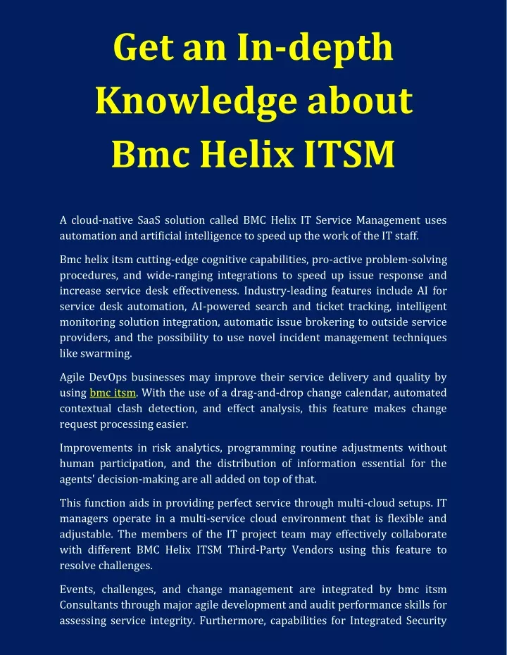 get an in depth knowledge about bmc helix itsm