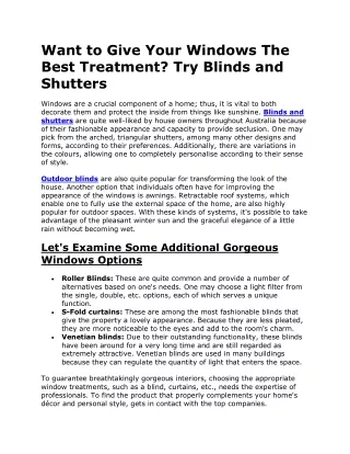 Want to Give Your Windows The Best Treatment Try Blinds and Shutters