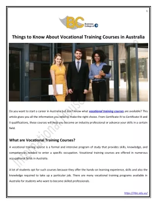 Things To Know About Vocational Training Courses in Australia