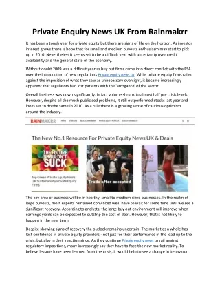private enquiry news uk from rainmakrr