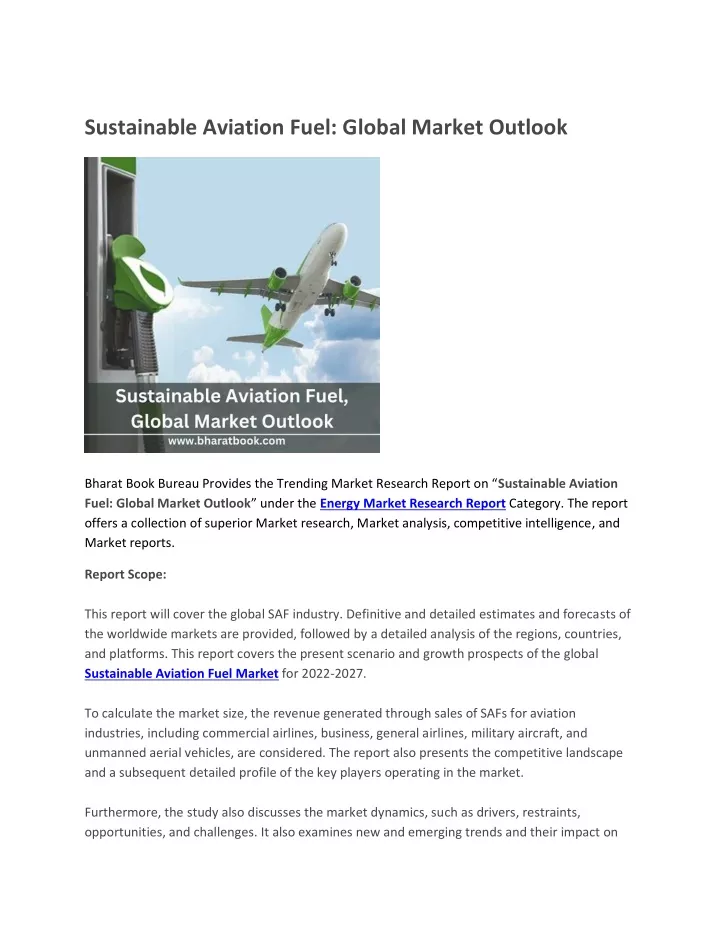 sustainable aviation fuel global market outlook