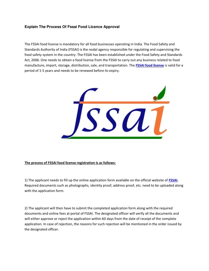 explain the process of fssai food licence approval
